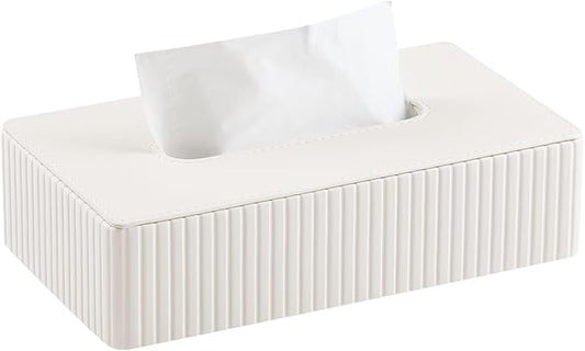 PU Leather Short Tissue Box Cover Rectangle, Small Tissue Box Holder with Magnetic Closure, Decorative Rectangular Tissue Holder for Bathroom Car Office (Ivory)