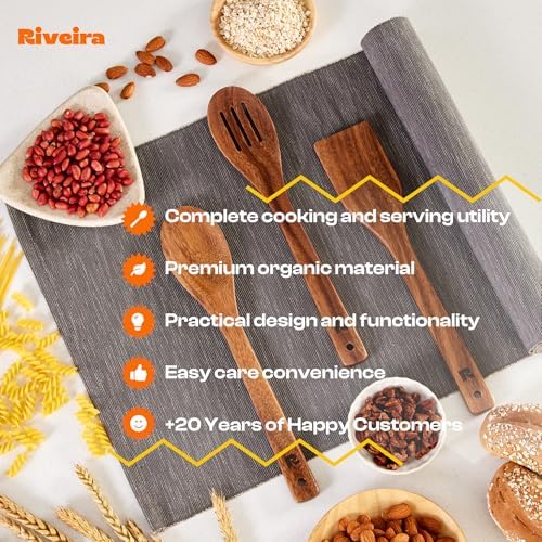 Riveira Walnut Wooden Spoons for Cooking Set of 3 – Natural Walnut Wooden Cooking Utensils, Spatula, Spoon - Premium Quality Utensil Set for Non-Toxic Cooking - Image 4
