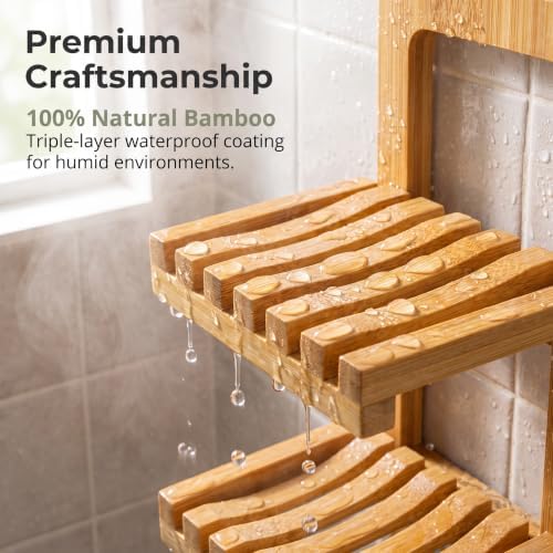 Bamboo Soap Dish for Shower, 2 Tier Shampoo Bar Soap Holder - Image 5
