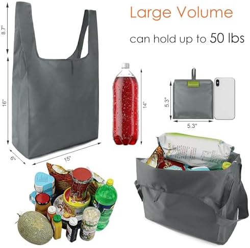 BeeGreen Grey Reusable Grocery Bags Wholesale Gray Reusable Kitchen Bags Bulk Foldable-Machine Washable with Zipper Storage Pouch 50 Packs - Image 2