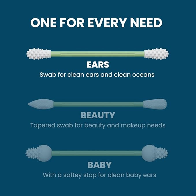 LastSwab® Reusable Cotton Swabs for Ear Cleaning - The Sustainable and Sanitary Alternative to Single-Use Q Tips - Zero Waste and Easy to Clean - Comes with a Convenient Travel Case Holder - Green