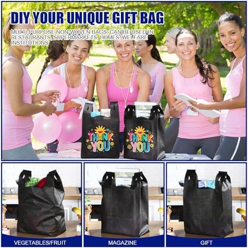 Windyun Large Grocery T-shirt Bags Bulk Reusable Non Woven Shopping Bag Foldable Gift Tote with Handle, 20.5x11x5.5 Inch - Image 4