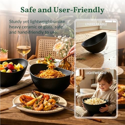 Homienly 9.6 inch Serving Bowls, Large Serving Dishes for Wedding Parties, 60 Oz for Salad, Side Dishes, Pasta, Oval Shape, Microwave & Dishwasher Safe, Set of 4, Black - Image 6