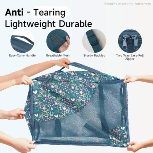 OlarHike Packing Cubes for Travel,Gifts for Women Mom,Anti-Tearing Suitcase Organizer for Luggage with Shoe & Hanging Toiletry Bag,Vacation Essential for Cruise Ship,9 Set,Dark Blue Floral - Image 4