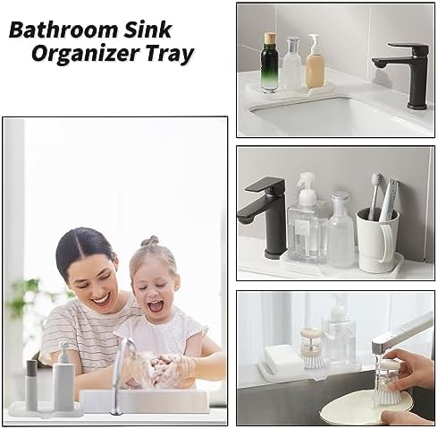 MicoYang Silicone Soap Dish with Drain Spout — Self-Draining Sink Organizer Tray for Bathroom & Kitchen, Sponges, Dispensers & Soap Holder, Non-Slip & Dishwasher Safe, Translucent (Medium, 9.6"×5.3") - Image 3