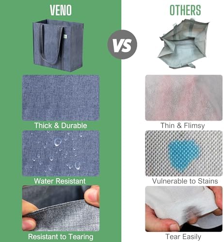 VENO 2/4 Pack Compact Reusable Grocery Shopping Bags with Hard Bottom - Image 5