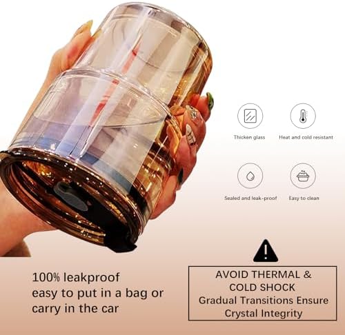 BLUEPOLAR 13oz/400ml Glass Water Tumbler with Straw and Lid Sealed Carry On Thick Wall Iced Coffee Cup Glass Cup for Water, Iced Tea Fruit Juice Etc (Amber-2 Pack) - Image 6