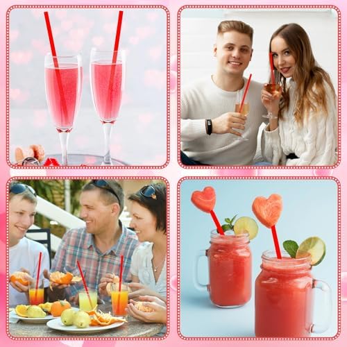 JANYUN 30 Pcs Red Heart Shaped Straws, Reusable Valentines Plastic Straw - Image 7