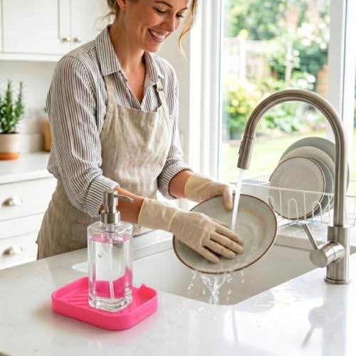 MicoYang Silicone Soap Dish with Drain Spout, Self-Draining Sink Organizer Tray for Bathroom and Kitchen, Sponges, Dispensers and Soap Holder, Non-Slip and Dishwasher Safe, Rose (Compact, 4.9"×3.2") - Image 6