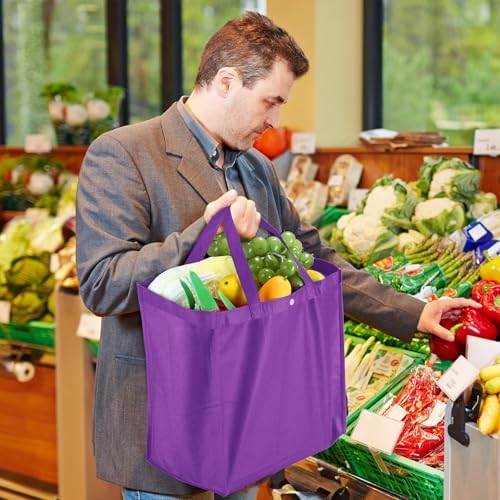 Zhehao 60 Pcs Reusable Grocery Shopping Bags Large Foldable Gift Tote Non Woven Fabric Bags with Handle and Plastic Button for Birthdays, Bridesmaids, Party Favors, 15 x 9.5 x 13 Inch (Purple) - Image 2