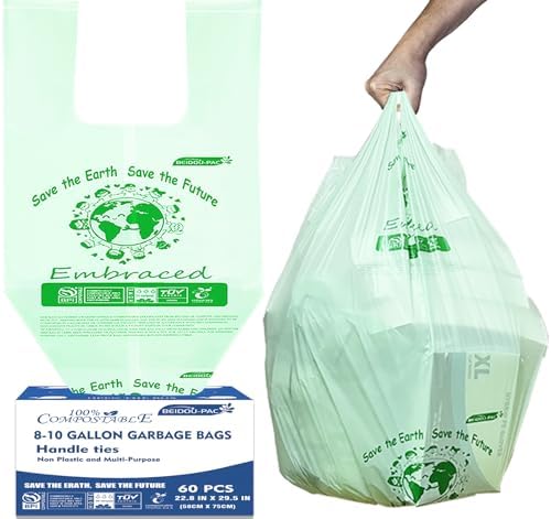 BEIDOU-PAC 8-10 Gallon Compostable Trash Bags, 60 Count - Ideal for Kitchen & Food Scrap Waste, US BPI Certified to ASTM D6400 Standard by BEIDOU-PAC