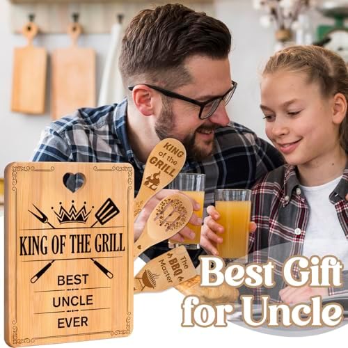 Uncle Gifts for Fathers Day - "King of The Grill, Best Uncle Ever" Uncle Birthday Gifts Cutting Board Set, Bamboo-Made Engraved Utensil Set, Fathers Gifts for Uncle - Image 2