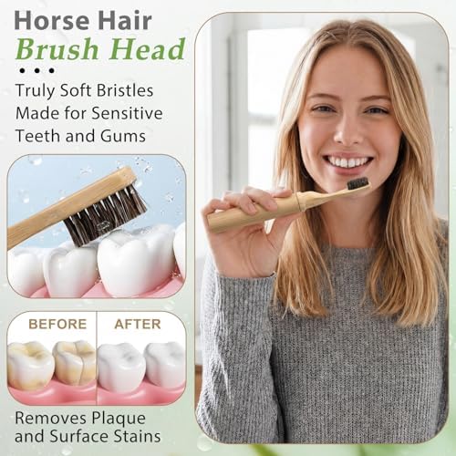 3 Pcs Foldable Bamboo Travel Toothbrush with Case, Horse Bristle - Image 4