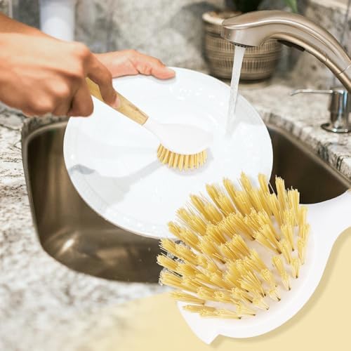 2 Pack Kitchen Scrub Brushes for Cleaning Dish Brush with Handle for Pans, Pots, Kitchen Sink Cleaning Scrub Brushes (Wooden Handle) - Image 6