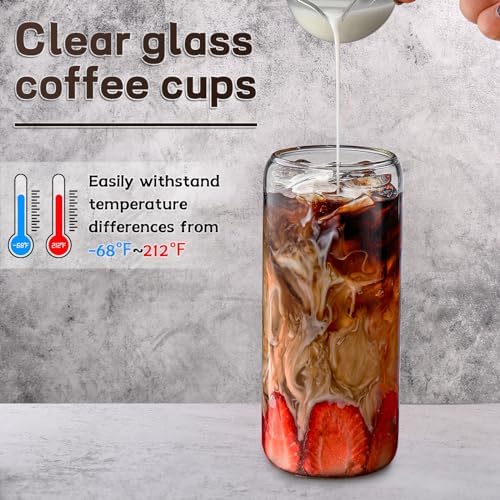 DWTS DANWEITESI Glass Cups “20oz”,Glass Cups with Lids and Straws 4 pcs-Coffee Cups,Drinking Glasses Set,Glass Tumbler with Straw and Lid Gift 2 Cleaning Brushes 600ml - Image 5