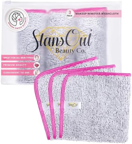 StansOut Makeup Towels - Pack of 3 Reusable Makeup Remover Cloths - Microfiber Facial Towels for Makeup Removal - Washcloths for Gentle Cleansing - Soft Towels for Face and Body Care, 12x12 in, Gray. by StansOutBeautyCompany