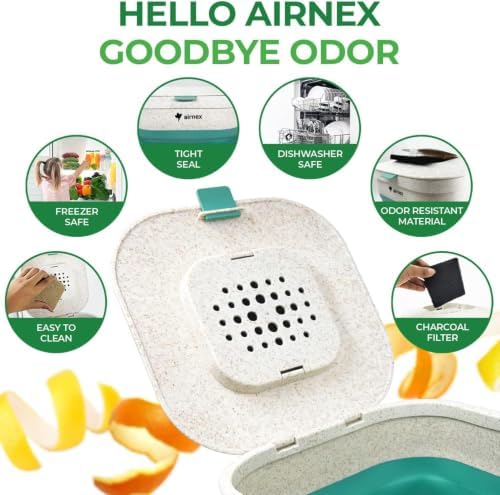 AIRNEX Collapsible Small Compost Bin with Lid - 1 Gallon Compost Bucket Food Waste Caddy Made of Wheat Straw - Odorless Counter Top Compost Bin for Kitchen with 20 Compost Bags and 2 Carbon Filters - Image 3