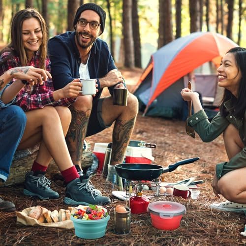 Suclain 4 Pcs Collapsible Bowls with Lids Silicone Camping Food Storage Container Expandable Folding Salad Lunch Box Travel Container for Hiking Camping - Image 4