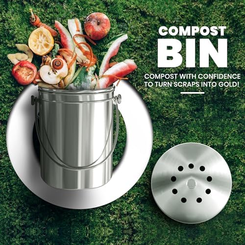 Utopia Kitchen Countertop Compost Bin 1 Gallon, Stainless Steel, Silver - Image 2