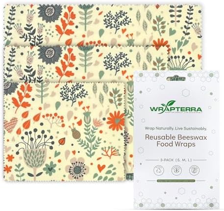Beeswax Wraps for Food - Reusable & Moldable Bees Wax Covers for Bowls, Fruits, Cheese - Natural Food Storage Alternative to Aluminum Foil & Plastic Wrapping - Small, Medium, Large - 3-Pack by Unknown