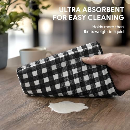 RECYCO Waffle Kitchen Towel Set of 2 - Quick Dry Microfiber Sustainable Dish Towels - Ultra Absorbent Reusable Cleaning Tea Towels - Lightweight Hand Towels,16”x 28”, Iron Black Plaid - Image 3