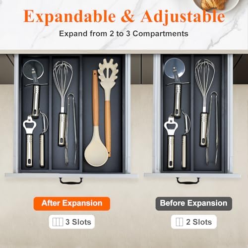 Expandable Black Bamboo Kitchen Utensils Drawer Organizer Silverware Tray - Image 4