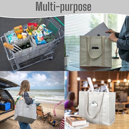 VENO 4 Pack Large Grocery Bag Reusable Shopping Bags with Hard Bottom - Image 5