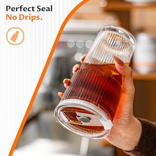 20oz Iced Coffee Cups with Lids, Glass Coffee Cups with Lids and Straws, 6P - Image 5