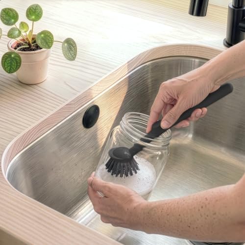 Earth & Mango Magnetic Dish Brush & Scraper, Snaps to Sink, Onyx Black - Image 5
