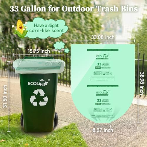 ECOLipak 33 Gallon 50 Count Large Compostable Trash Garbage Bags for Lawn - Image 2