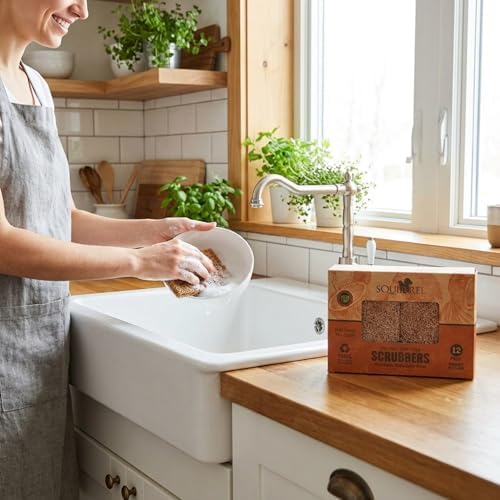 SQUIRREL Natural Coconut Coir Fiber Kitchen Scrubbers 12 Pack Biodegradable Non Scratch Dish Sponges for Eco Friendly Household Cleaning and Zero Waste Living - Image 7
