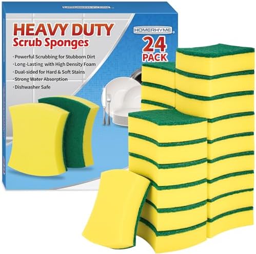 Sponges Kitchen, Heavy Duty Dish Sponge 24 Pack, Scrub Cleaning Sponge for Dishes, Non-Coated Cookware, Sink & Countertops, Multipurpose Cleaning Supplies for Home, Kitchen & Bathroom by HOMERHYME