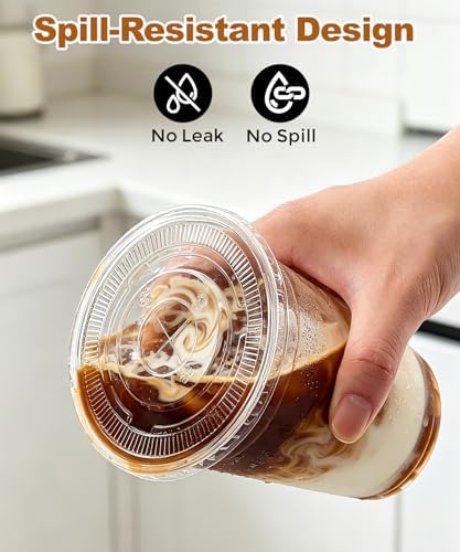 Ginkgo 50 Pack 16 oz Clear Plastic Cups with Lids and Straws - Image 3