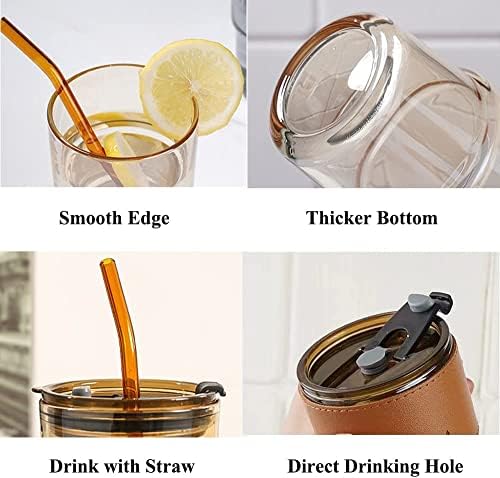 BLUEPOLAR 13oz/400ml Glass Tumbler Water Cup with Straw and Lid, Sealed Carry on for Coffee, Iced Tea, Thick Wall Insulated Amber 2-Pack - Image 2