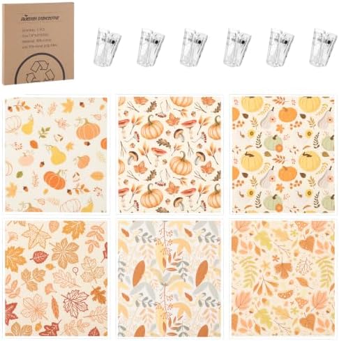 6 Pack Fall Swedish Dishcloths for Kitchen,Autumn Dish Towel with Clip by Needbrock