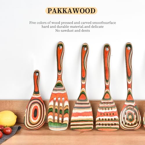 Gudamaye Pakkawood 7-Piece Red Wooden Cooking Utensils, Wooden Spoons for Cooking,Wooden Spoon Set, Wooden Kitchen Utensil set, Pakkawood kitchen Utensils for Serving, Bridal Shower Gifts - Image 3
