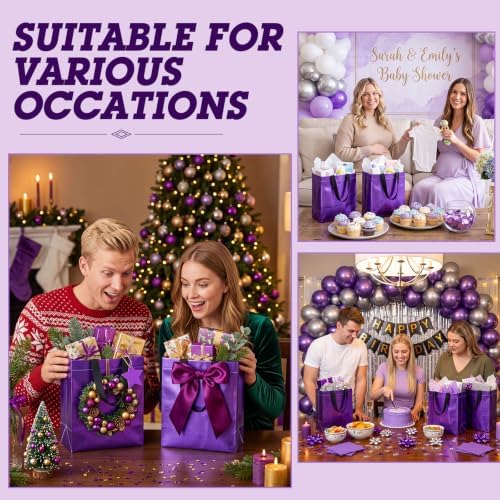 Eccliy 105 Pcs Reusable Gift Bags Set Glossy Grocery Gift Tote Bag with Handle for Wedding, Back to School, Halloween, Summer Party (10 x 8 x 4.7 Inch,Purple) - Image 6