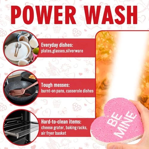 Whaline 8Pcs Valentine’s Day Kitchen Sponges Water Absorbing Dish Washing Sponge Red Pink Conversation Heart Non Scratch Cleaning Scrub Sponges for Holiday Home Kitchen Bathroom - Image 5