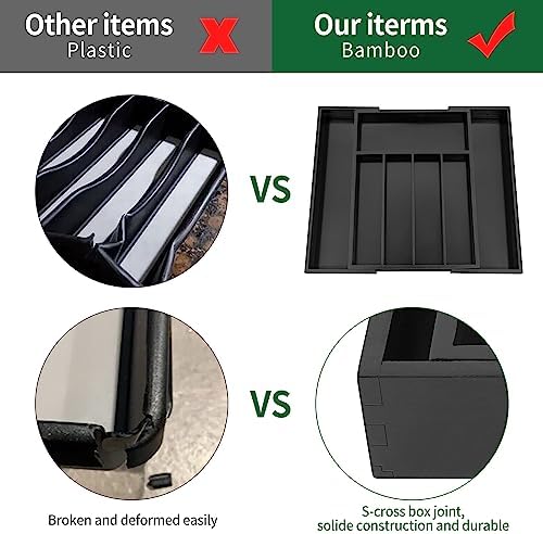 Utoplike Bamboo Silverware Drawer Organizer, Black Kitchen Utensils Tray - Image 5