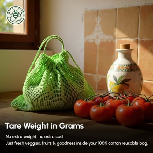 Eco-Friendly Organic Cotton Mesh Produce Bags [Pack of 6] | Reusable Mesh Produce Bags for Grocery Shopping, Fruit & Vegetable Storage | Washable Drawstring Vegetable Bags for Kitchen & Fridge - Image 5