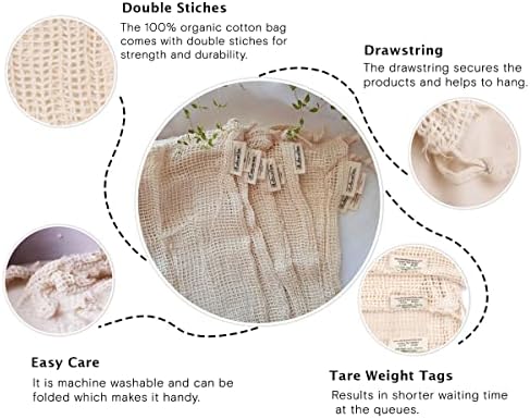 Mesh Large Produce Bag - 100% Organic Cotton Bags for Grocery & Storage - Produce Storage Bags, Tote Bags with Drawstring - Reusable, See-Through Cotton Produce for Fruits & Vegetables (6 Pack, Large) - Image 6