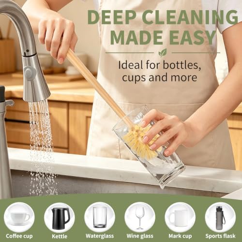 GREENTH PRO Nature Bamboo Bottle Brush with Sisal Bristle - Long Handle Hanging Design Cleaning Brush for Water Bottles Baby Bottles Sports Bottles Glasses Water Glasses Wine Glasses - Image 4