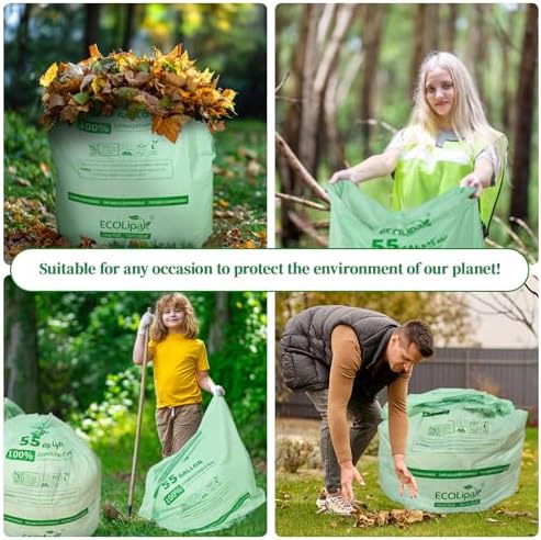 ECOLipak 55 Gallon 12 Count Large Compostable Trash Garbage Bags for Lawn - Image 7