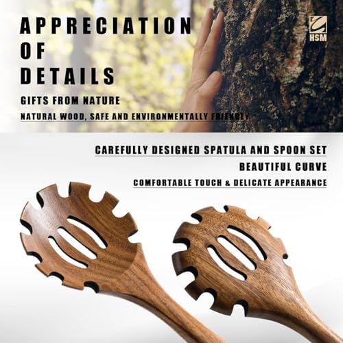 HSM Wooden Spoons for Cooking, 8-Piece Acacia Wood Kitchen Utensil Set - Image 4