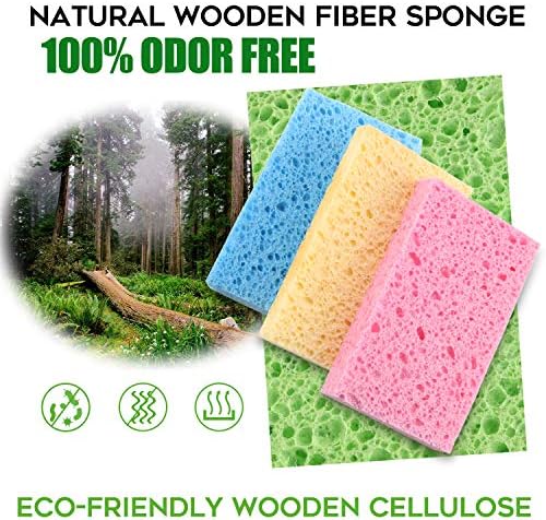 PANYEE Cleaning Scrub Colored Sponge,Non-Scratch Kitchen Cellulose Dishwashing Sponge,16Pack Biodegradable Natural Sponge - Image 2