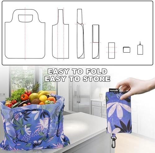 HOLYLUCK Reusable Grocery Bags,Heavy Duty Foldable Shopping Tote Bag (Standard, Purple leaves) - Image 5