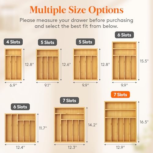 Lifewit Bamboo Silverware Tray for Drawer, 12.9 x 16.5 - Image 2
