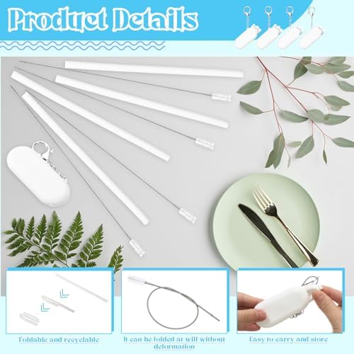Meanplan 4 Sets Reusable Straws Travel Case Brush Silicone,White - Image 3