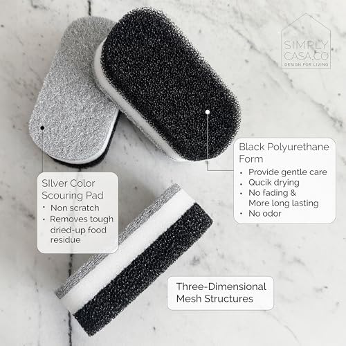 Kitchen Dish Cleaning Sponges - Pack of 6 | Non-Scratch & Fast-Drying | Reusable Scrubbers for Kitchen & Household Use | Stylish Black & White Design - Image 2