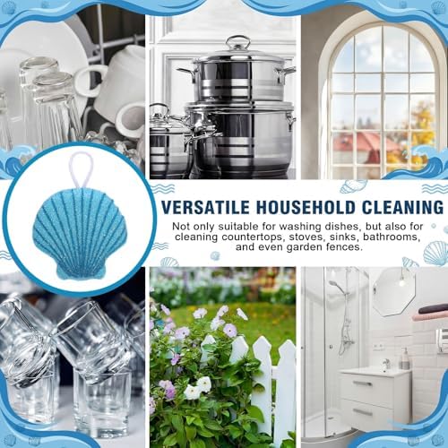 12 Pcs Shell Sponge Dish Scrubber Dual Sided Non Scratch Dish Washing Scrubbers Reusable Household Cleaning Kitchen Tools for Dishwashing Washing Dishes Cookware Tubs Sinks - Image 6
